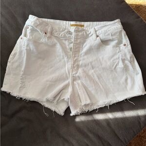 Maurices Cheeky Curvy High Waist White Denim Shorts.